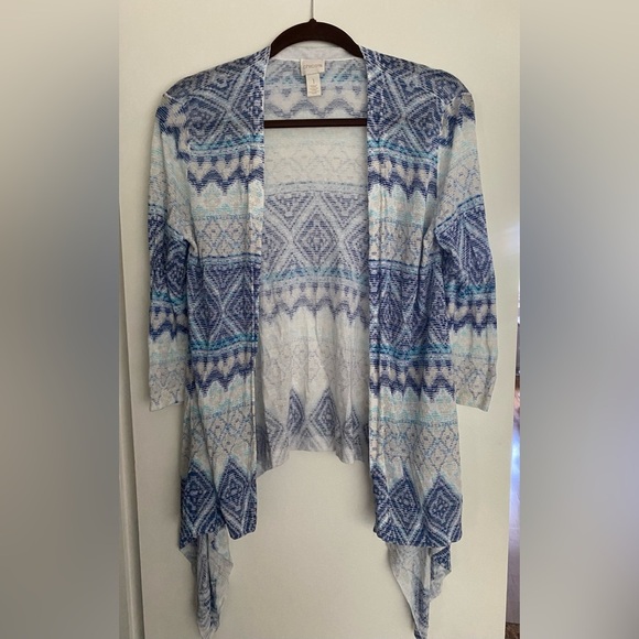 Chicos Womens Cardigan Size 1 Blue White Open Light Boho Casual Preppy - Picture 1 of 8